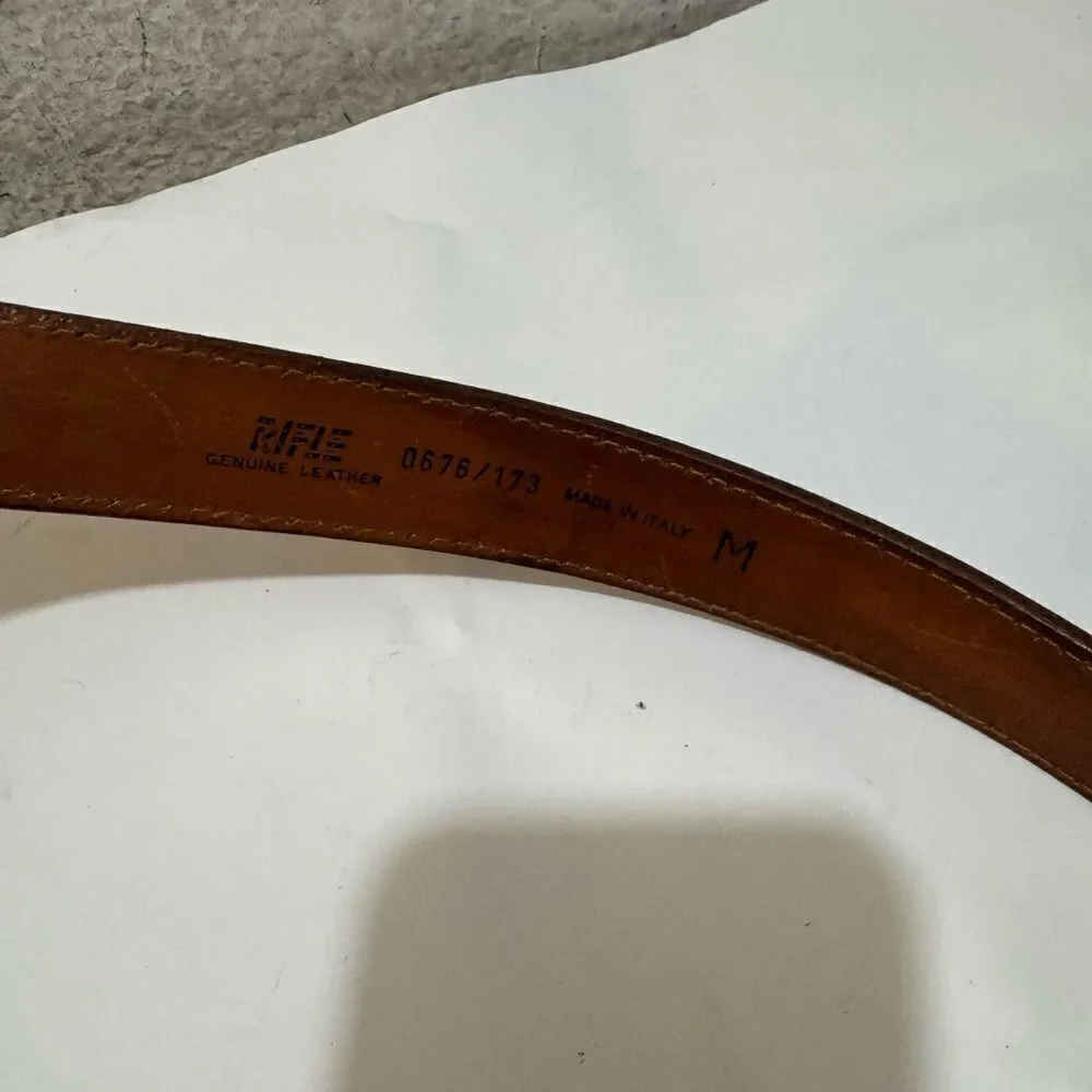Rifle Leather Belt Company Rifle Italy RARE Vintage Leather croc Brown size M